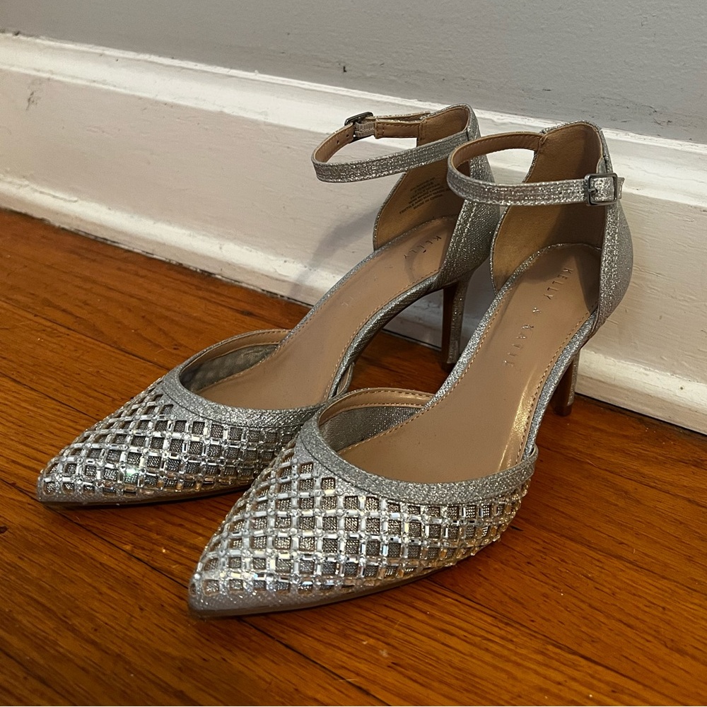 Silver Sparkly Pointed Toe Heels - image 1